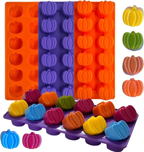 Vista 9 de 4 moldes de silicona con forma de hojas de arce en 3D de otoño, bandeja de molde de calabaza de hoja de arce de 12 formas para Halloween, Acción