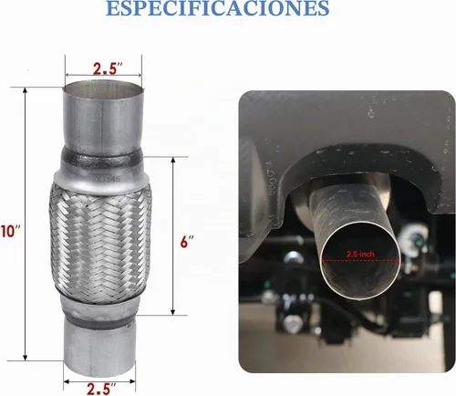 Vista 4 de Tubo Flexible de Entrada de Escape de 2.5 pulgadas, ID x 10 de Longitud Tubo Flexible, Acero Inoxidable Doble Trenza Resistente Tipo Universal Tubo