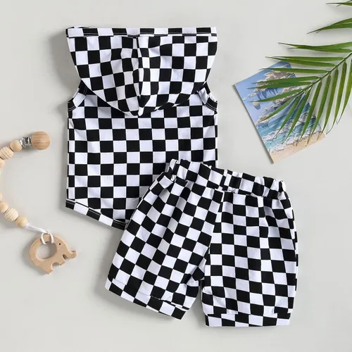 Vista 3 de AEEMCEM Conjunto de 2 camisetas sin mangas con capucha y pantalones cortos con cordón para bebé niño