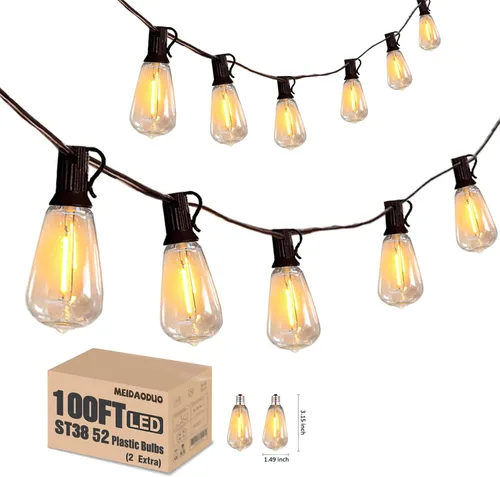 Vista 6 de 200 pies de luces de cadena LED al aire libre Edison para exteriores, impermeables, 2200K, luces de patio con 104 bombillas de plástico