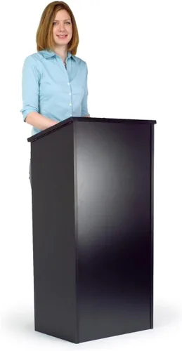 Vista 2 de Soporte de atril con diseño portátil derribado, podio de pie de 45 pulgadas con estante - negro
