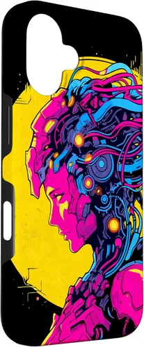 Vista 3 de Funda estilo anime futurista Cyberpunk para iPhone 16 Robot Woman