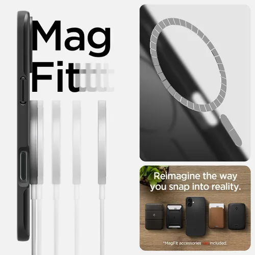 Vista 8 de Spigen Thin Fit MagFit Funda diseñada para iPhone 16 [Carcasa rígida] [Protección de grado militar] Compatible con MagSafe - Negro