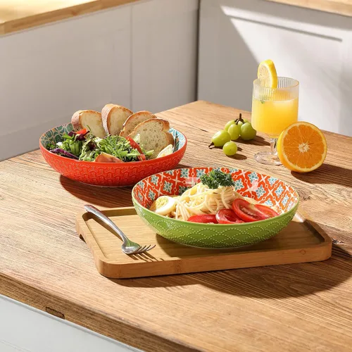 Vista 6 de Metahom Tazones de cerámica para pasta, cuencos grandes de 40 onzas, 8.75 pulgadas de ancho y poco profundos para cocina, juego de cuencos y platos
