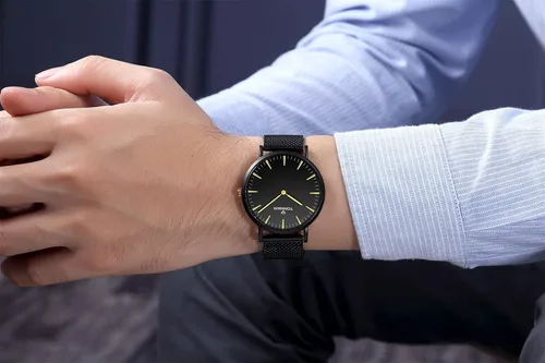 Vista 4 de RUIWATCHWORLD Men's Analog Quartz Watch Men Ultra-Thin Dial Watches Stainless Steel Waterproof Fashion Wrist Watch