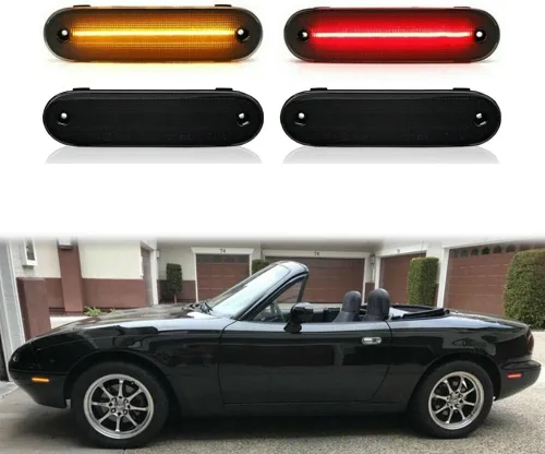 Vista 12 de Conjunto de carcasa de luz de marcador lateral de lente roja ámbar delantera y trasera compatible con lámpara de parachoques Fender Fender 1990-2005