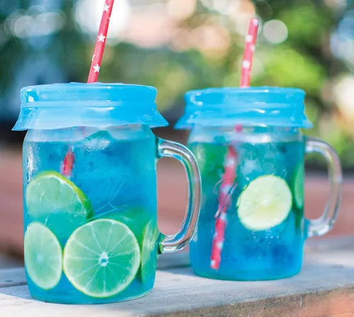Vista 8 de Blossom Mason and Canning Jar tapas para beber y beber, silicona, para tarros Mason de boca ancha, 4 pulgadas; azul; 1 tapa