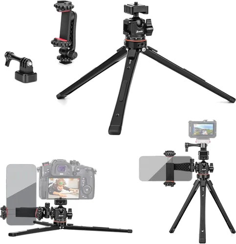 Vista 8 de Zeadio Kit de trípode de metal todo en uno con cabezal de bola Arca, soporte para teléfono y adaptador de cámara de acción