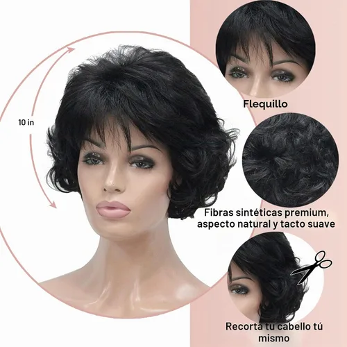 Vista 3 de Black Short Curly Wig with Bangs for Mature Women Glueless Natural Fluffy Negro