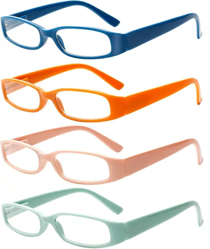 Vista 14 de Kerecsen Gafas de lectura para mujer, 4 pares de lectores de bisagra de resorte a la moda