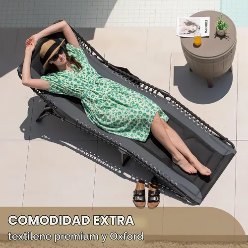 Vista 5 de Devoko - Silla reclinable plegable para exterior acolchada portátil de 4 pliegues, silla lounge resistente con almohada y bolsillo lateral para Gris