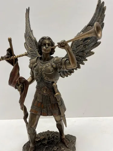Vista 9 de Figura de Arcángel de 13 pulgadas - San Gabriel con cuerno de bronce fundido en frío