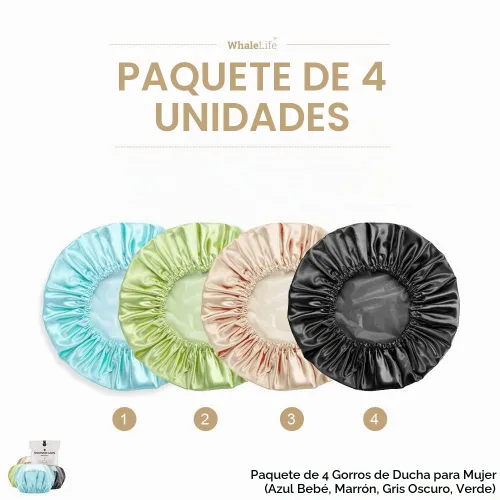 Vista 2 de Gorro de ducha para mujer, reutilizables, extra grandes, para hombres, de satén, de doble capa, EVA, impermeable, gorro de pelo largo