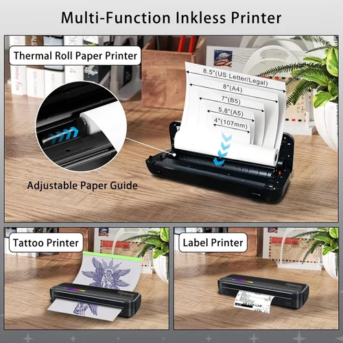 Vista 2 de Impresora térmica inalámbrica portátil para el hogar y viajes - Mini impresora Bluetooth sin tinta compatible con letras de EE. UU. de 8.5 x 11