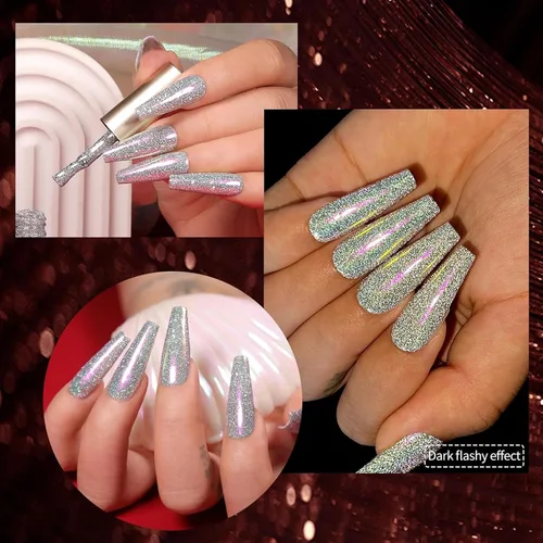 Vista 4 de Born Pretty - Esmalte de uñas en gel con purpurina reflectante roja, esmalte de uñas en gel con purpurina de Navidad, esmalte de uñas brillante