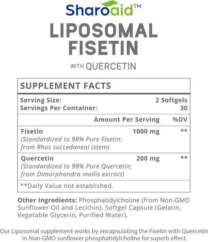 Vista 6 de Fisetina liposomal con quercetina suplementos de 1200 mg por porción, polifenoles de alta absorción antioxidantes para mujeres, hombres, sin OMG