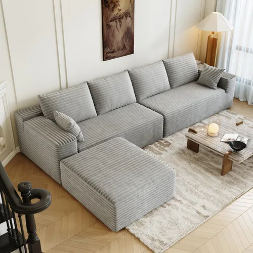 Vista 18 de Sofá modular modular de 139.4 pulgadas, sofás minimalistas en forma de L con diván de asiento medio, moderno sofá convertible de asiento profundo