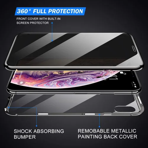 Vista 4 de Funda Magnética de Titanio para iPhone 14 Plus con Privacidad, Funda de Cuerpo Completo con Adsorción Magnética Anti-Espía de Vidrio Templado