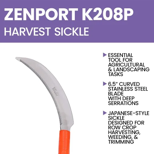 Vista 4 de Zenport K208P Hz de cosecha con mango de plástico, hilo ligero, hoja de acero inoxidable de 6.5 pulgadas, naranja