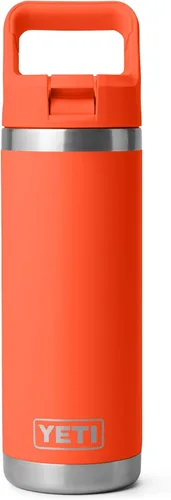 Vista 9 de YETI Rambler Botella de 18 onzas, aislada al vacío, de acero inoxidable con tapa de popote a juego de colores, rojo rescate