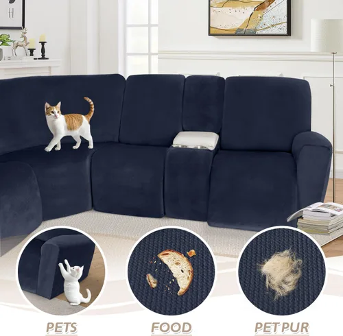 Vista 269 de Arfntevss Fundas de sofá seccional reclinable de terciopelo, Funda de sofá seccional de esquina para sofá reclinable, Funda elástica suave