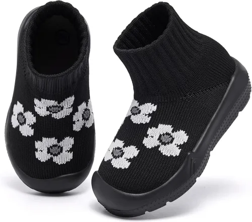 Vista 2 de MORENDL - Zapatos de calcetín para niños pequeños, zapatos para caminar para bebés, tenis antideslizantes tipo pantuflas para niños y niñas