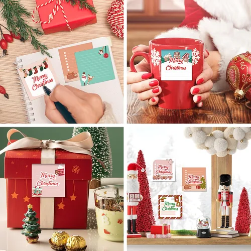 Vista 7 de 16 piezas de blocs de notas adhesivas de Navidad con Papá Noel, dulces, calcetines, notas de trabajo y estudio, 480 piezas de notas autoadhesivas