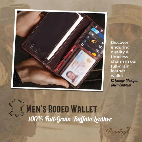 Vista 4 de RAW HYD - Cartera larga de cuero para hombres Funda de chequera doble un gran regalo para hombres