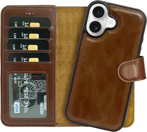 Vista 83 de HARDISTON Funda de piel auténtica hecha a mano compatible con iPhone 11 Pro de 5.8 pulgadas, funda magnética desmontable con tarjeteros - bordes