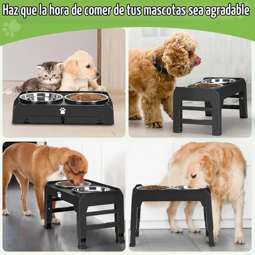 Vista 8 de Tazones elevados con alturas ajustables, soporte elevado con 2 cuencos de acero inoxidable, comedero plegable antideslizante para perros medianos