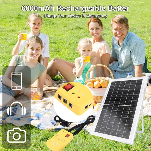 Vista 3 de Luocute Solar Panel Generator Kit, Solar Power Station with 3 LED Bulbs USB Charging Cable 6000mAh Battery for Home Camping Outdoor