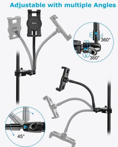 Vista 5 de Soporte de micrófono para tableta de cuello de cisne, soporte para iPad de teléfono woleyi para soporte de micrófono [abrazadera de brazo de metal]