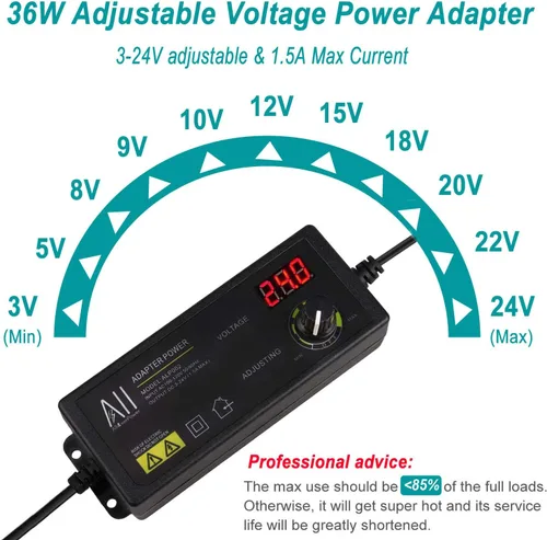 Vista 2 de 3V - 24V 1.5A 36W Kit de fuente de alimentación DC ajustable universal adaptador de CA Control de velocidad Pantalla de voltios Interruptor