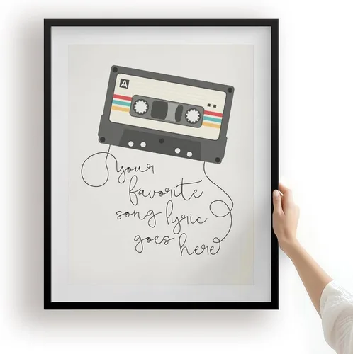 Vista 2 de Custom 80s Song Lyrics Wall Art, Retro Music Quote Cassette Tape Poster 11x14" Unframed Print
