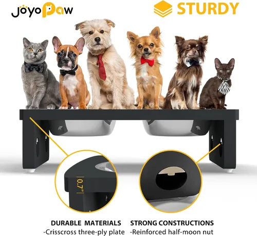 Vista 3 de Cuencos elevados para perros, cuenco elevado de bambú para perros y gatos pequeños, con 2 cuencos de acero inoxidable