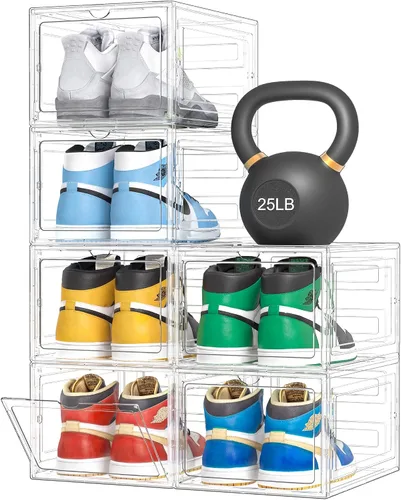 Vista 10 de Pinkpum Caja de almacenamiento de zapatos duros mejorada, paquete de 6 unidades, tamaño XL, tamaño 12, grueso y resistente, de plástico Transparente