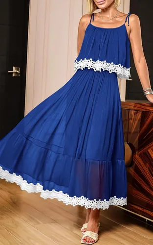 Vista 5 de NALANISA Vestido de verano bohemio para mujer, con lazo, tirantes delgados, acampanado, con volantes, para la playa