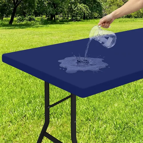 Vista 16 de Smiry - Mantel rectangular de vinilo con respaldo de franela elástica ajustada para mesas plegables de 2 pies, manteles impermeables y lavables