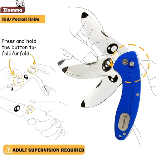 Vista 2 de Cuchillo de bolsillo para niños con clip y punta redondeada segura para el primer cuchillo de niño, cuchillos plegables de iniciación para niños