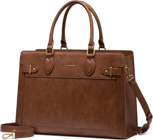 Vista 15 de LOVEVOOK Bolsa para laptop para mujeres, Bolsa tote grande de cuero PU de 15.6 pulgadas, Bolsa de trabajo profesional para maestras, Maletín
