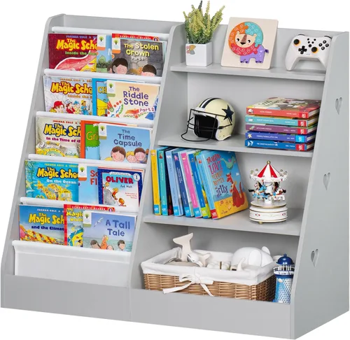 Vista 8 de Lerliuo Estantería y Organizador de Almacenamiento para Niños de 4 Niveles, Estantería Inclinada de Cinco Capas para Niños, Estante de Libros
