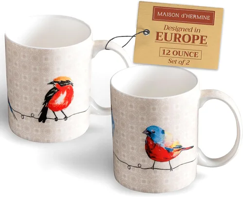 Vista 184 de Maison d' Hermine Taza de café con asas, tazas de porcelana fina de hueso, paquete de una taza de té para bebidas calientes, capuchino, latte