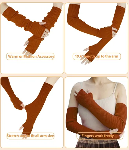 Vista 59 de Guantes cálidos de cachemira de brazo largo para mujer, guantes de invierno acogedores sin dedos, calentadores de brazos suaves, gran regalo