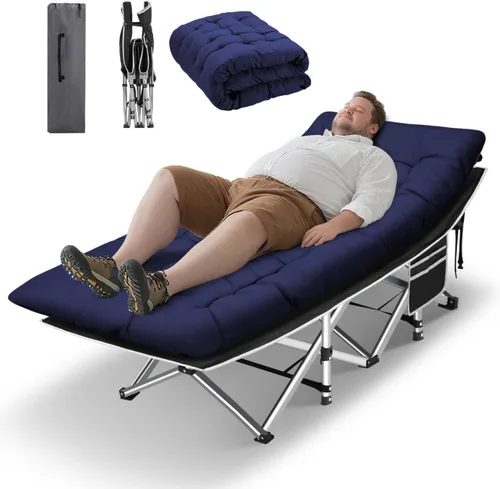 Vista 9 de HABUTWAY Catre de campamento, catre portátil para adultos, catre para dormir de 28 pulgadas de ancho, carga máxima de 600 libras con colchón grueso