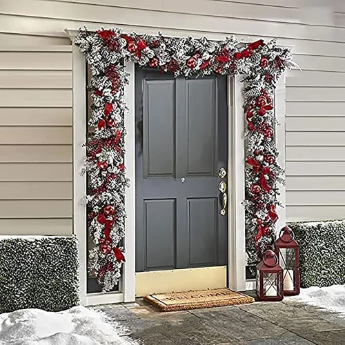 Vista 2 de Coronas de Navidad para puerta delantera, guirnaldas de Navidad artificiales con bola de Navidad, conos de pino y bayas rojas, coronas rústicas