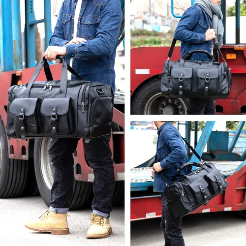 Vista 7 de Zeroway Bolsa de viaje de piel sintética con bolsa para zapatos 2 Negro
