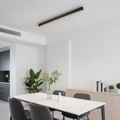 Vista 3 de Lámpara LED de techo negra, moderna y simple, instalación de superficie de techo de tira larga, adecuada para sala de estar, dormitorio, pasillo