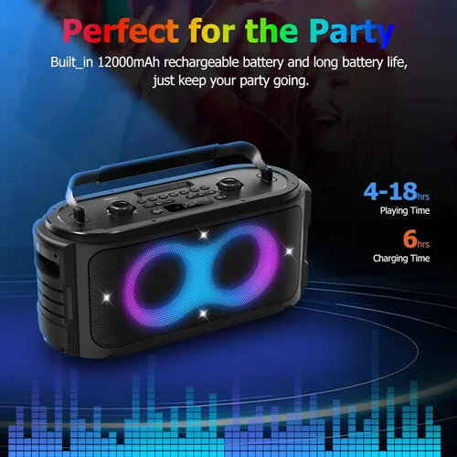 Vista 5 de Altavoz Bluetooth Portátil 300W Pico Sonido Grande Potente Fuerte Graves Profundos Boombox Inalámbrico Grande con Subwoofer DSP Luz LED para Fiestas