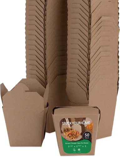 Vista 8 de Contenedores de comida para llevar de 8 onzas, de papel kraft marrón, mini caja china para llevar (paquete de 50) cajas apilables resistentes a