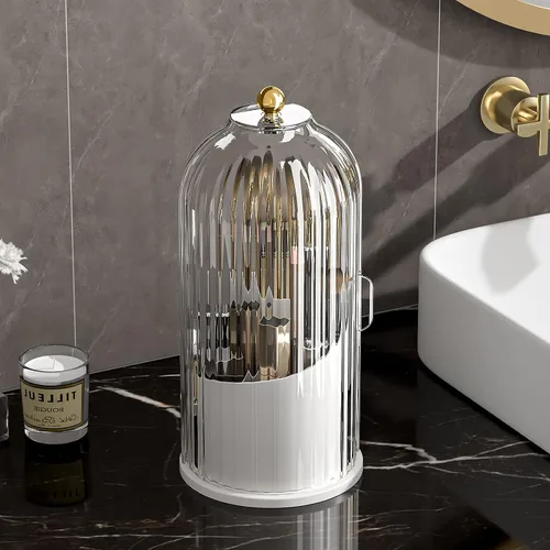 Vista 2 de Organizador de cuidado de la piel, organizador giratorio de 360 grados para brochas de maquillaje con tapa, organizador de brochas de maquillaje